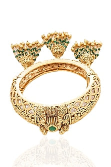 Gold Finish Kundan Polki & Pearl Openable Bangle