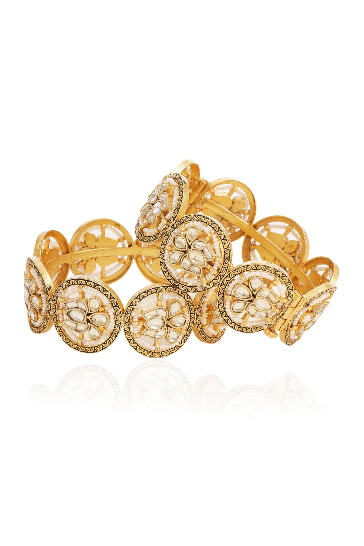 Gold Finish Kundan Polki Bangles (Set Of 2)