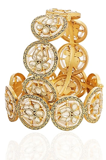 Gold Finish Kundan Polki Bangles (Set Of 2)