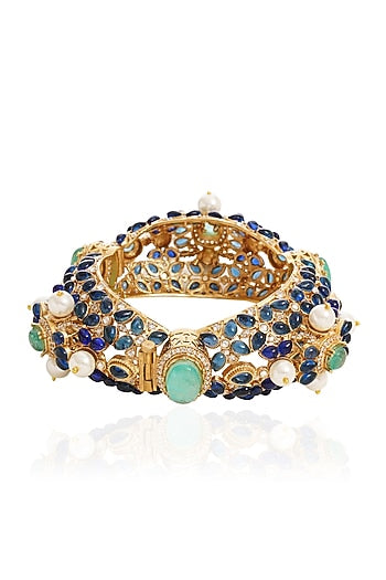 Gold Finish Blue Sapphire Bangle
