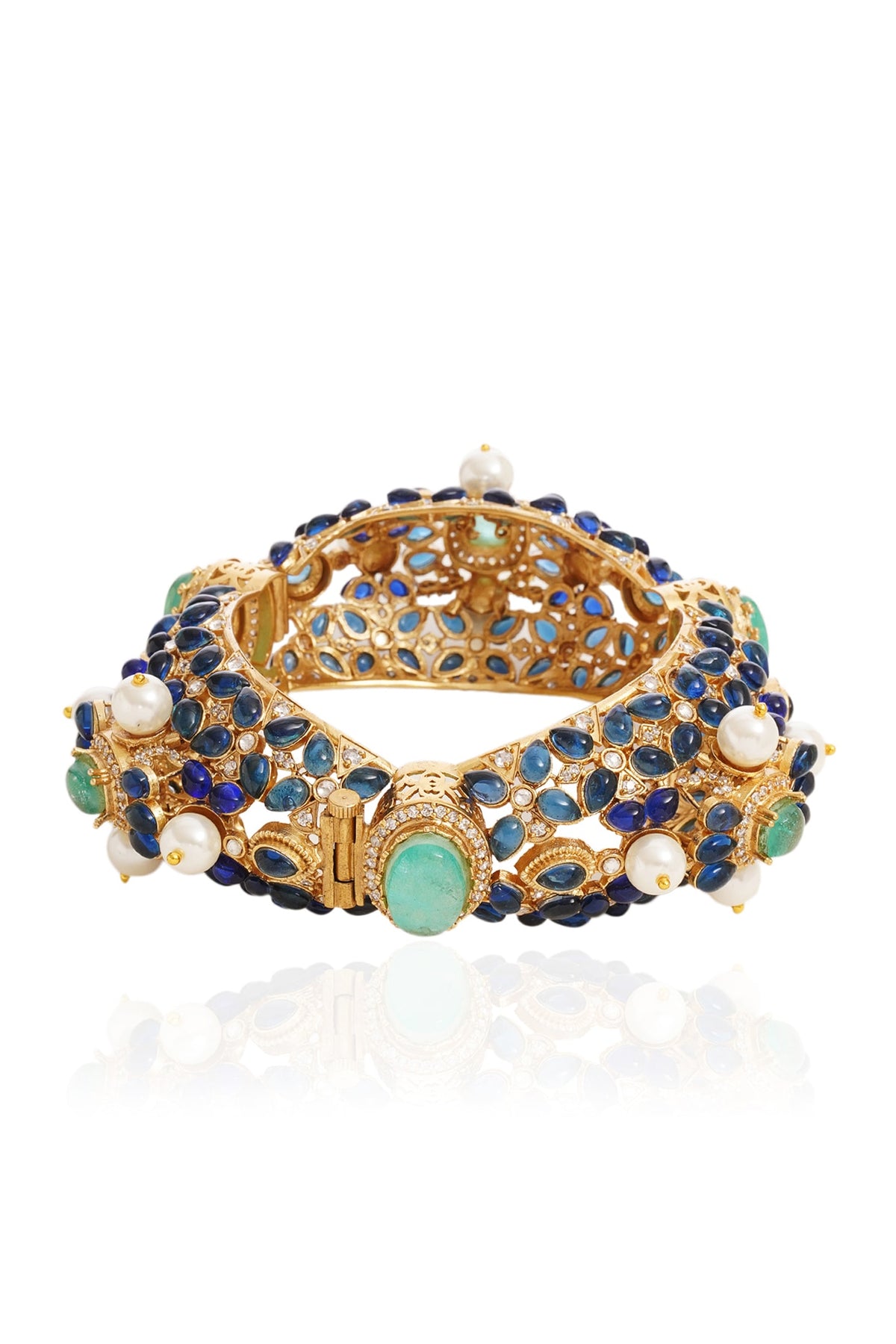 Gold Finish Blue Sapphire Bangle