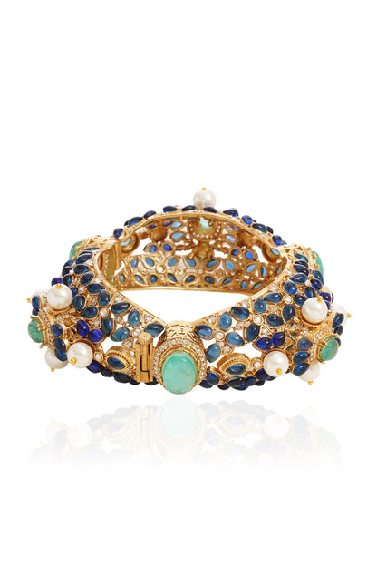 Gold Finish Blue Sapphire Bangle