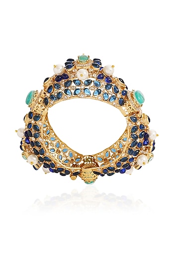 Gold Finish Blue Sapphire Bangle