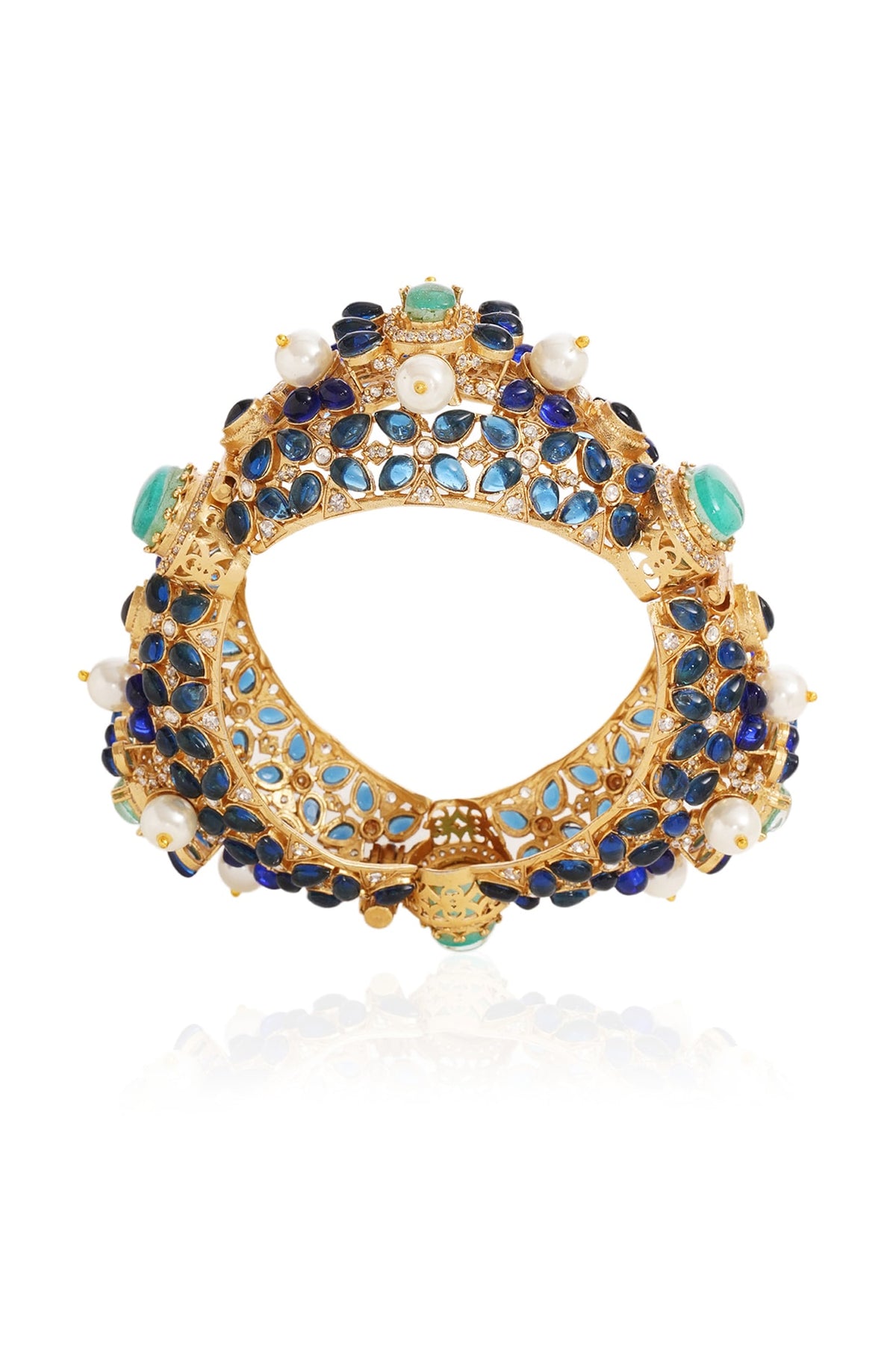 Gold Finish Blue Sapphire Bangle