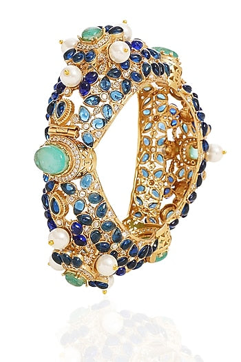 Gold Finish Blue Sapphire Bangle