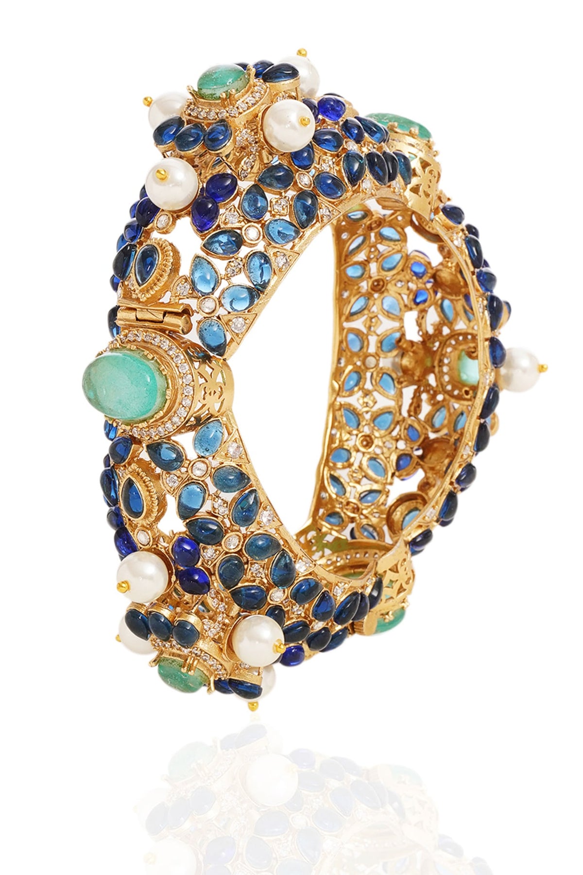 Gold Finish Blue Sapphire Bangle
