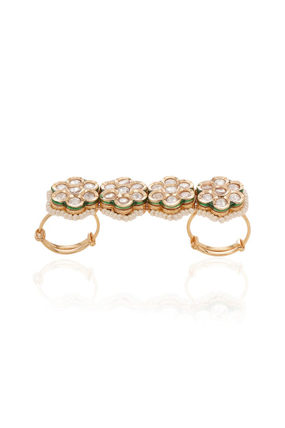 Gold Finish Kundan Polki Ring