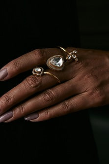 Gold Finish Kundan Polki Ring