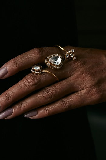 Gold Finish Kundan Polki Ring