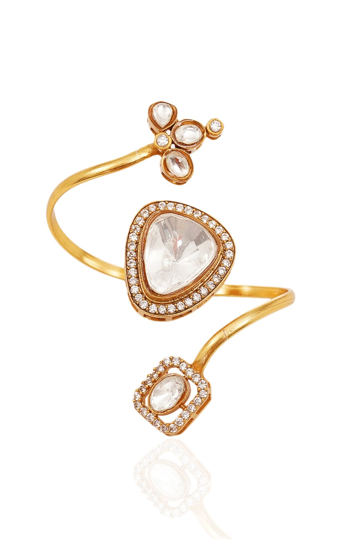 Gold Finish Kundan Polki Ring