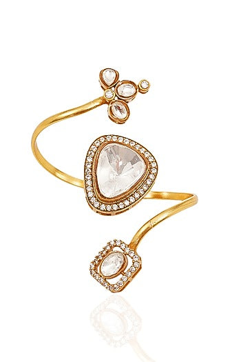 Gold Finish Kundan Polki Ring