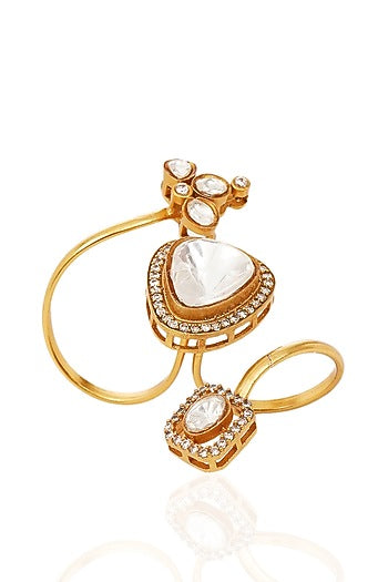 Gold Finish Kundan Polki Ring