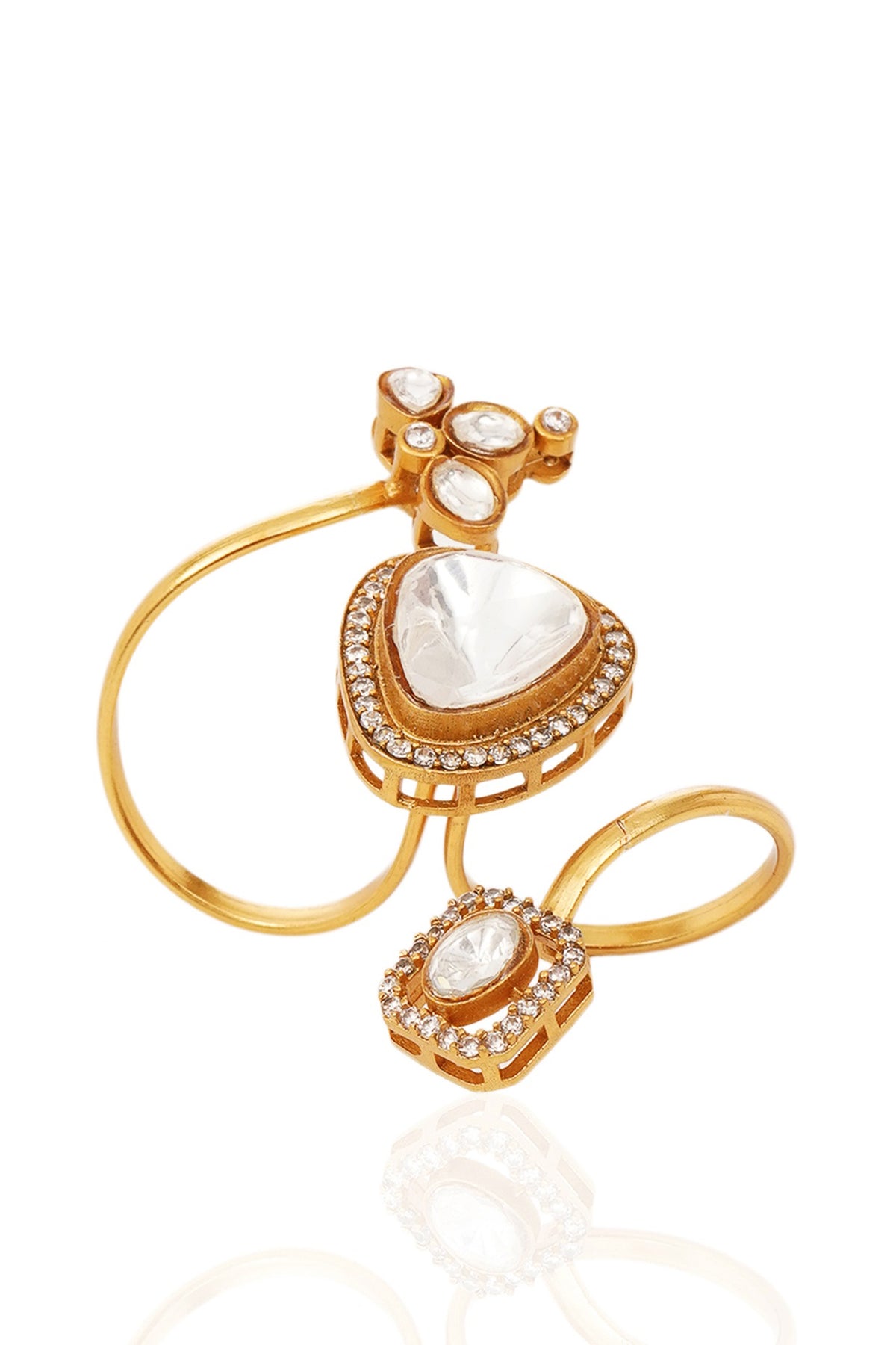 Gold Finish Kundan Polki Ring
