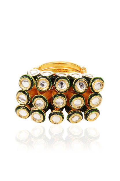 Gold Finish Green Kundan Polki Ring