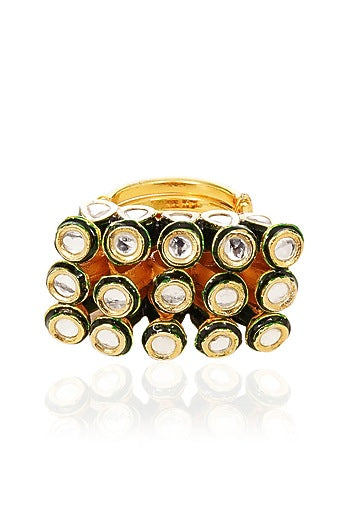 Gold Finish Green Kundan Polki Ring