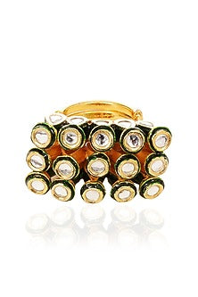 Gold Finish Green Kundan Polki Ring