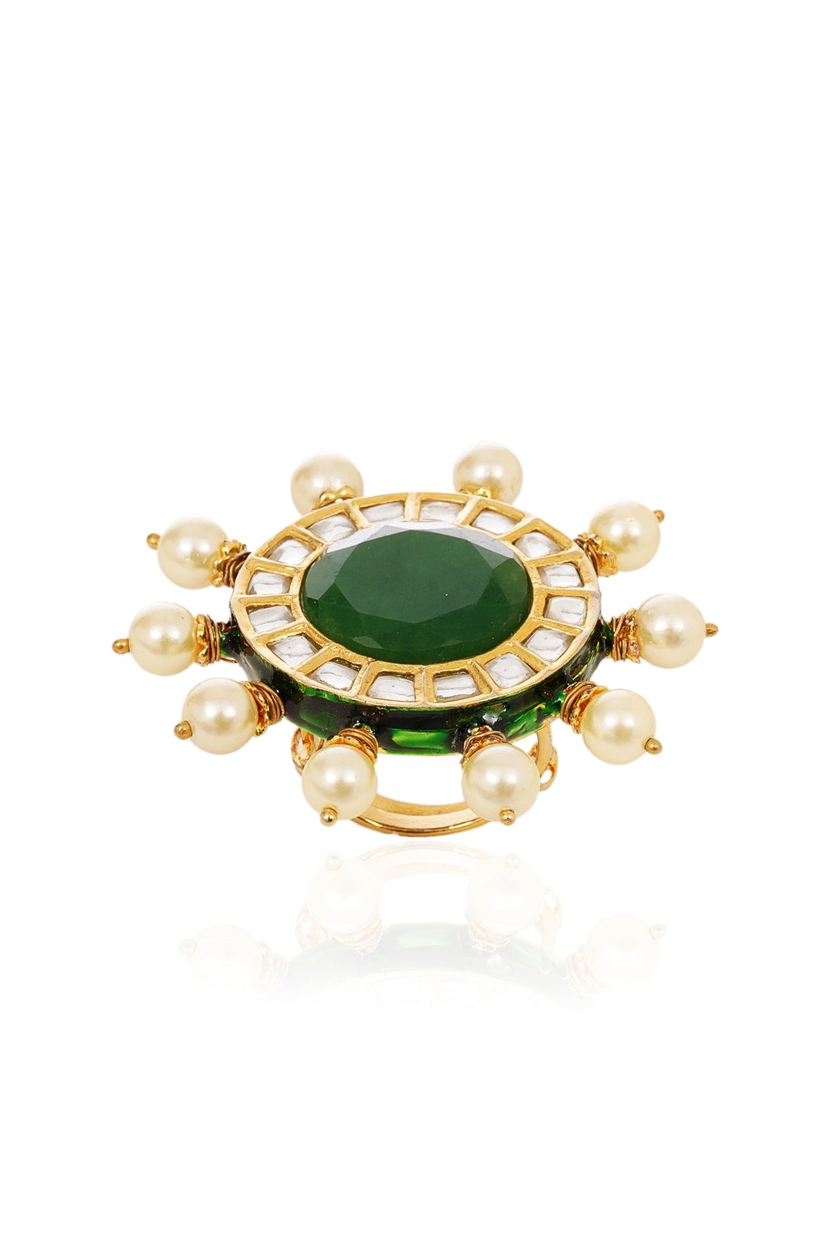 Gold Finish Kundan Polki & Navratna Stone Ring