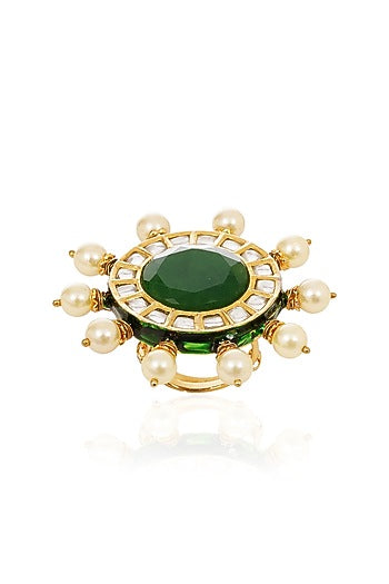 Gold Finish Kundan Polki & Navratna Stone Ring