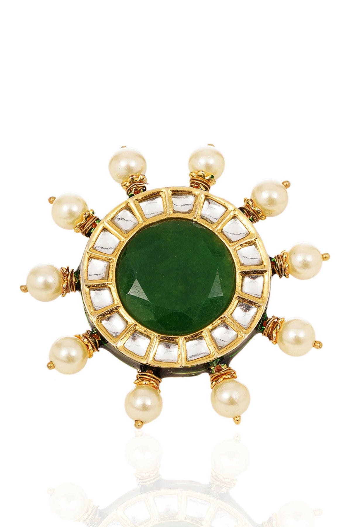 Gold Finish Kundan Polki & Navratna Stone Ring