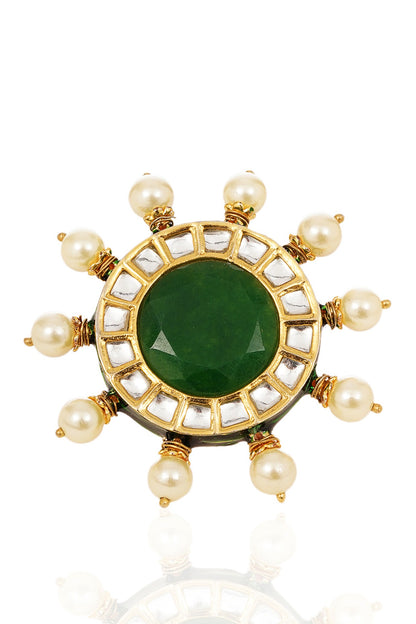 Gold Finish Kundan Polki & Navratna Stone Ring