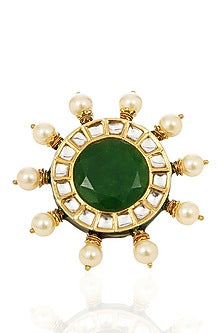 Gold Finish Kundan Polki & Navratna Stone Ring