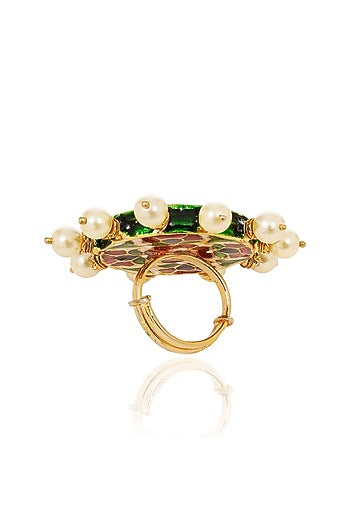 Gold Finish Kundan Polki & Navratna Stone Ring