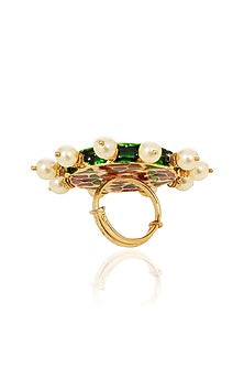 Gold Finish Kundan Polki & Navratna Stone Ring