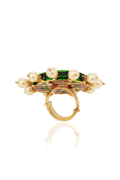 Gold Finish Kundan Polki & Navratna Stone Ring
