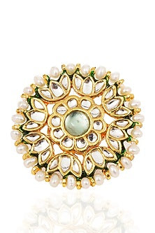 Gold Finish Green Kundan Polki Ring