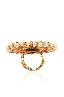 Gold Finish Green Kundan Polki Ring