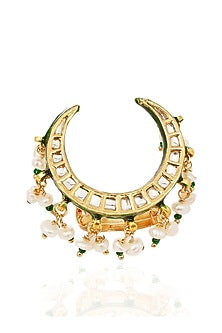 Gold Finish Green Kundan Polki Ring