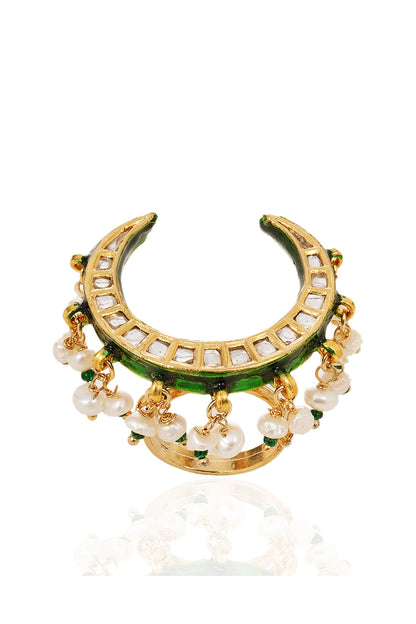 Gold Finish Green Kundan Polki Ring