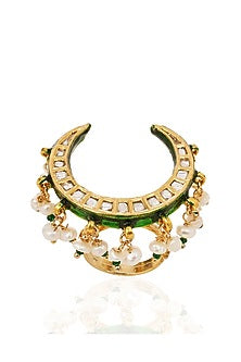 Gold Finish Green Kundan Polki Ring