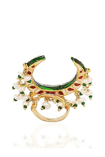 Gold Finish Green Kundan Polki Ring