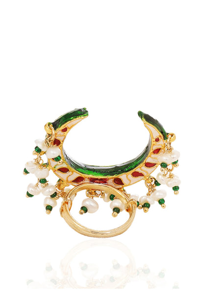 Gold Finish Green Kundan Polki Ring