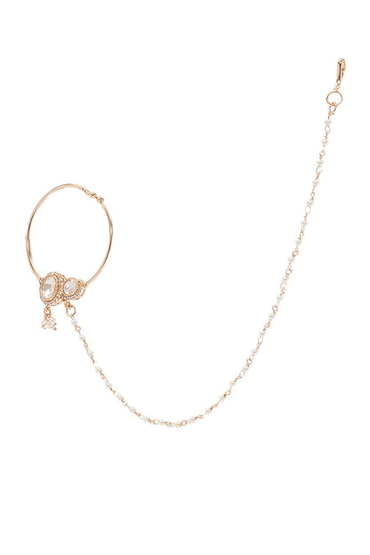Gold Finish Kundan Polki Nose Ring