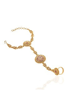 Gold Finish Ruby & Kundan Polki Hathphools (Set Of 2)