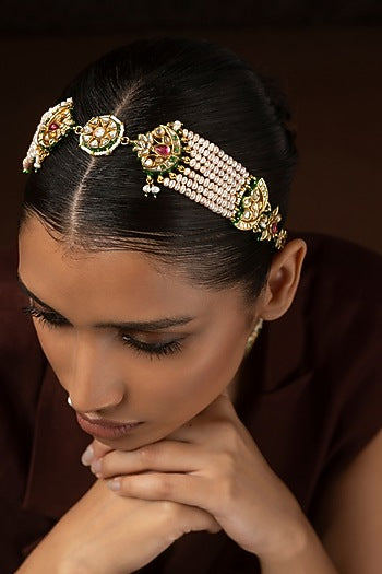 Gold Finish Kundan Polki & Ruby Sheeshpatti