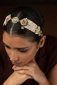 Gold Finish Kundan Polki & Ruby Sheeshpatti