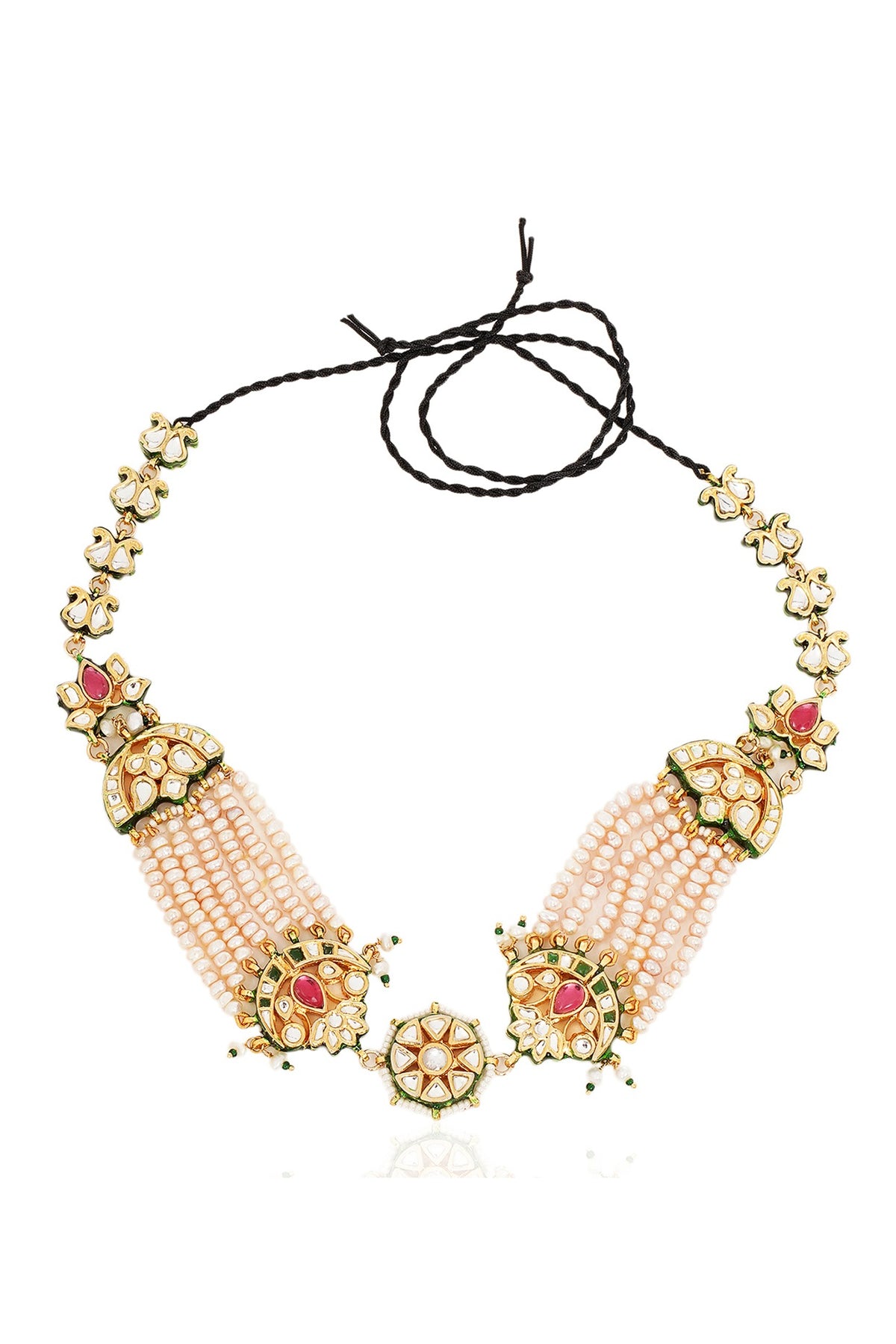 Gold Finish Kundan Polki & Ruby Sheeshpatti