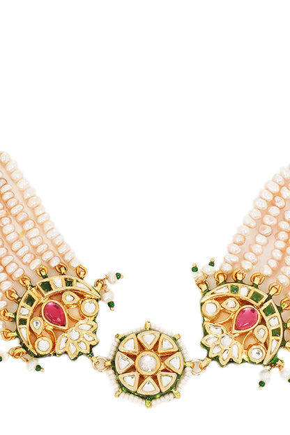 Gold Finish Kundan Polki & Ruby Sheeshpatti