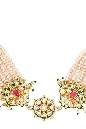 Gold Finish Kundan Polki & Ruby Sheeshpatti