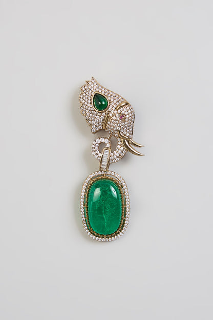 Green Mixed Metal Brooch