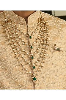 Gold Finish Green Onyx & Polki Layered Mala