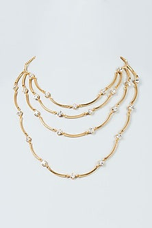 Gold Finish Swarovski Crystal Layered Necklace