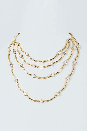 Gold Finish Swarovski Crystal Layered Necklace