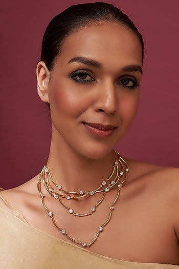 Gold Finish Swarovski Crystal Layered Necklace