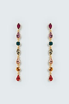 Gold Finish Multi-Colored Swarovski Crystal Dangler Earrings