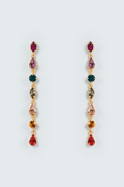 Gold Finish Multi-Colored Swarovski Crystal Dangler Earrings