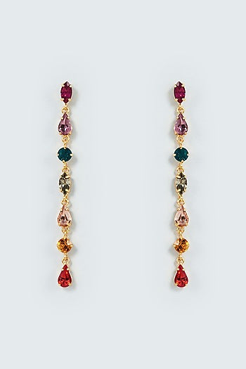 Gold Finish Multi-Colored Swarovski Crystal Dangler Earrings